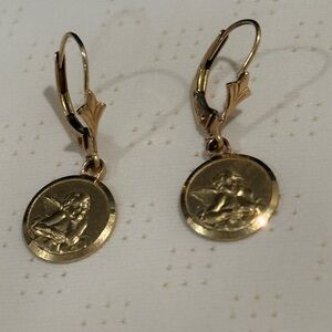 Gold Angel Medallion Earrings